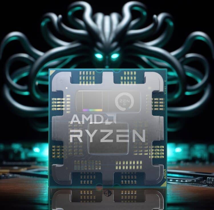 Digital illustration of AMD Ryzen Zen 6 CPU and UDNA GPUs showcasing advanced technology.