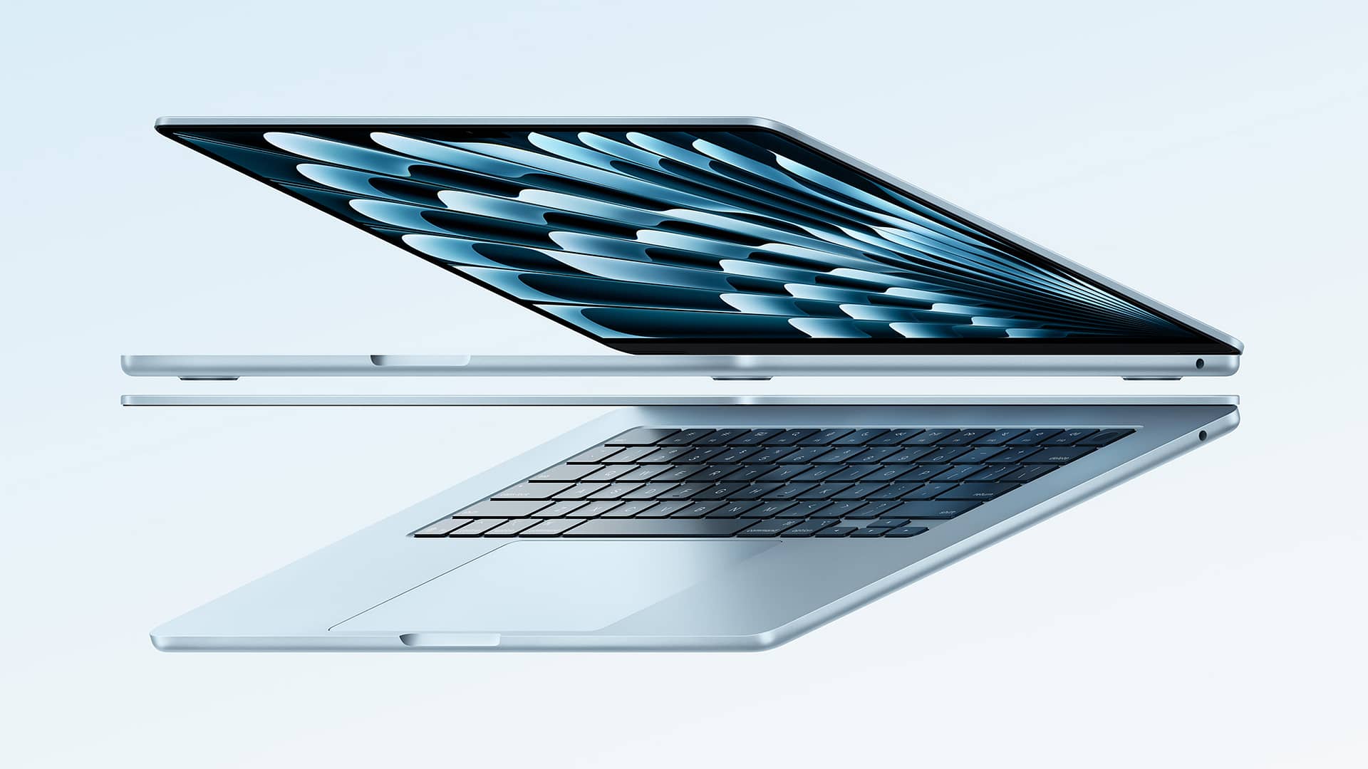 High-quality digital illustration of the M4 MacBook Air with performance test graphs, suitable for tech blogs and social media.