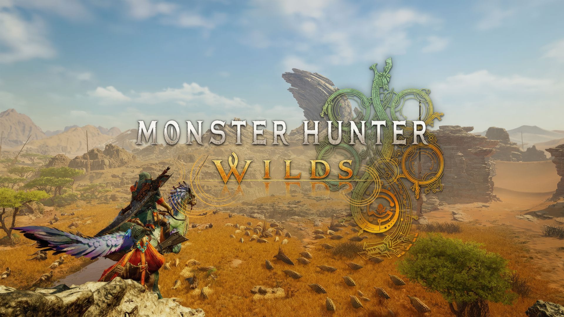 Digital illustration showcasing performance issues in Monster Hunter Wilds, featuring a stylized monster and gaming metrics.