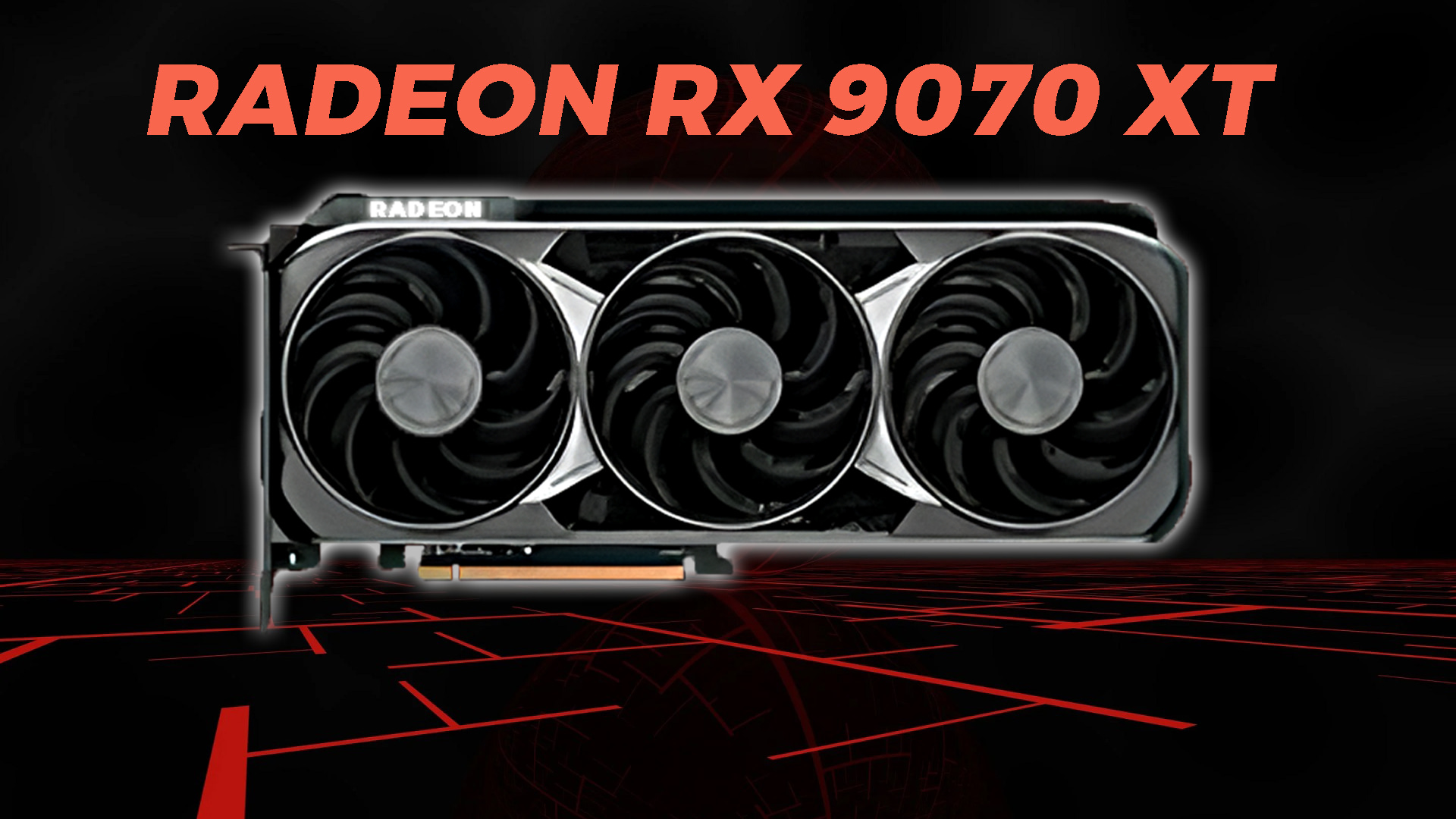 Futuristic AMD RX 9070 XT graphics card with vibrant colors and high-tech background, showcasing pricing and launch details.